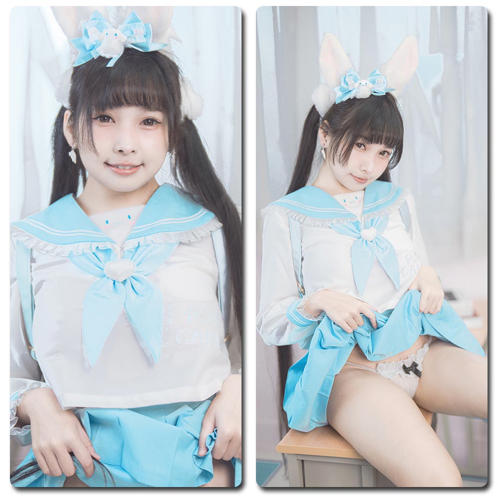 慕慕momo玉桂狗水手服装扮,可爱甜美