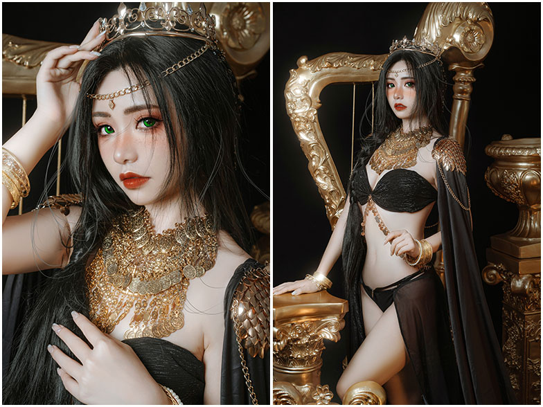 《风玲公主》中喵小吉黑金色连衣裙造型如梦如幻